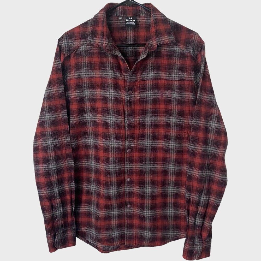 Under Armour Tradesman Flex Flannel Shirt Men's Medium Red Plaid Snap Button-Up